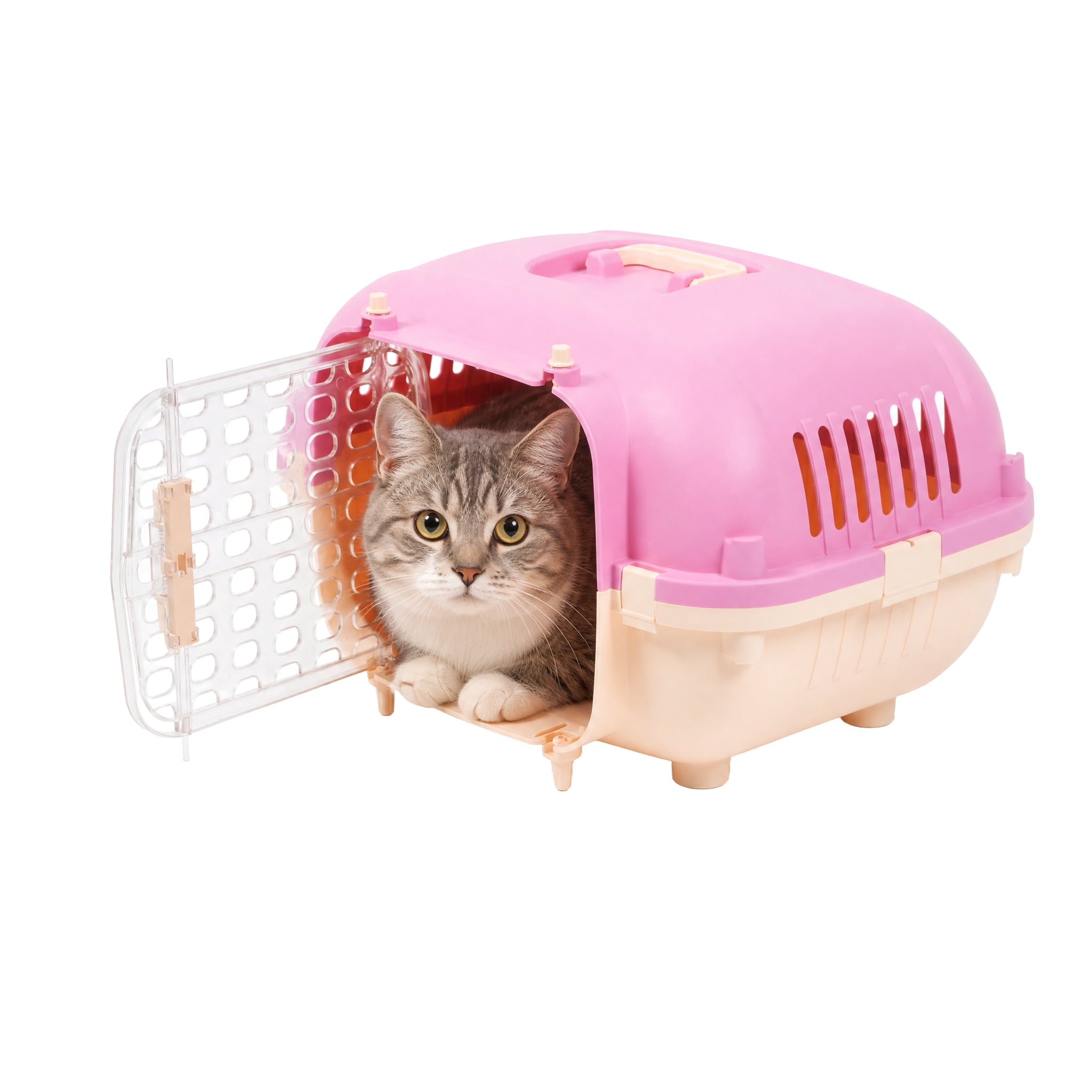 Kitty City 21" Oblong Durable Hard Sided Plastic Pet Kennel with Top Handle, Pink, 20 lb Limit