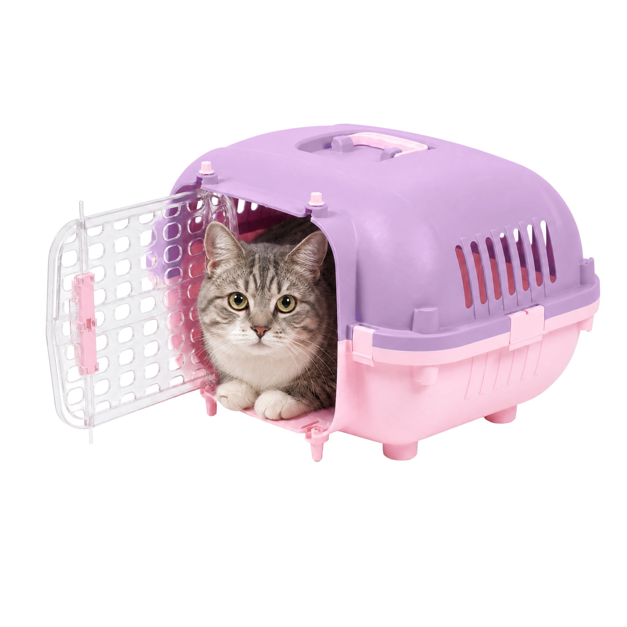 Kitty City 21" Oblong Durable Hard Sided Plastic Pet Kennel with Top Handle, Purple, 20 lb Limit