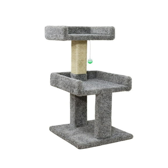 Kitty City Upholstered Multi-Level 32-inch Large Indoor Cat Perch with Scratching Post, Gray