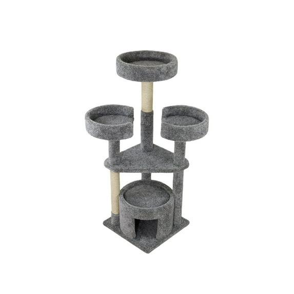 Kitty City Upholstered Multi-Level 54-Inch Indoor Cat Tree with Scratching Posts, House & Perches, Gray