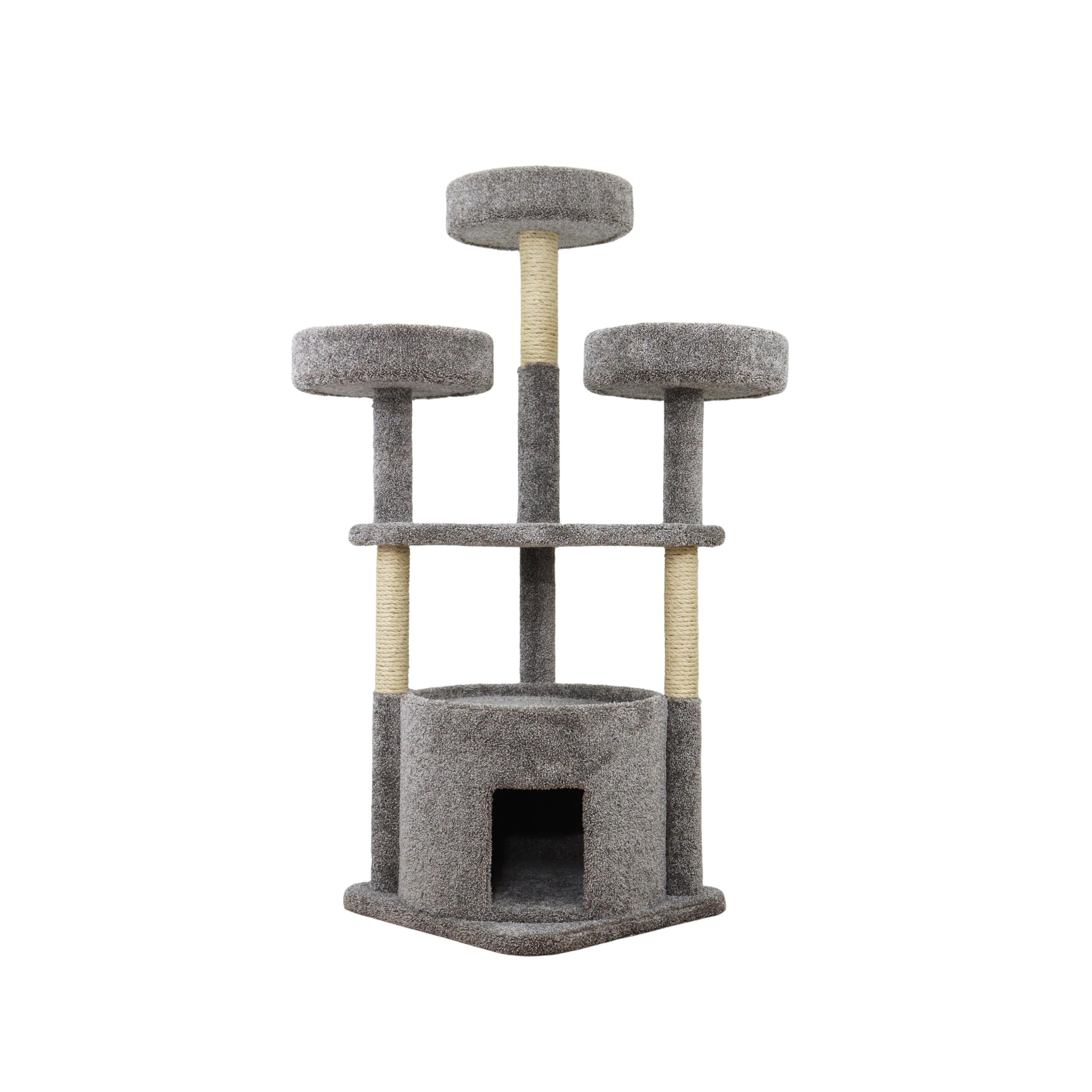 Kitty City 61-inch Multi-Level Upholstered Cat Tree with Scratching Posts, House & Perches
