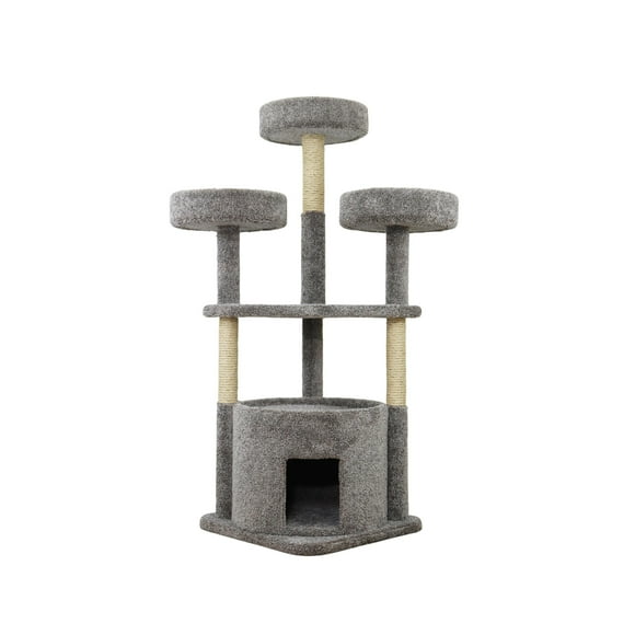 Open Box Kitty City 61-inch Multi-Level Upholstered Cat Tree with Scratching Posts, House & Perches