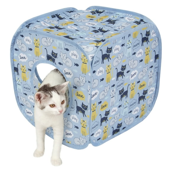 Kitty City Cat Print Play Furniture House, Play Cube, Blue