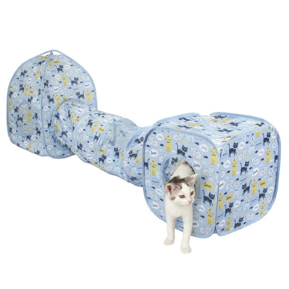 Kitty City Cat Print Play Furniture Combo House with Tunnel, Blue