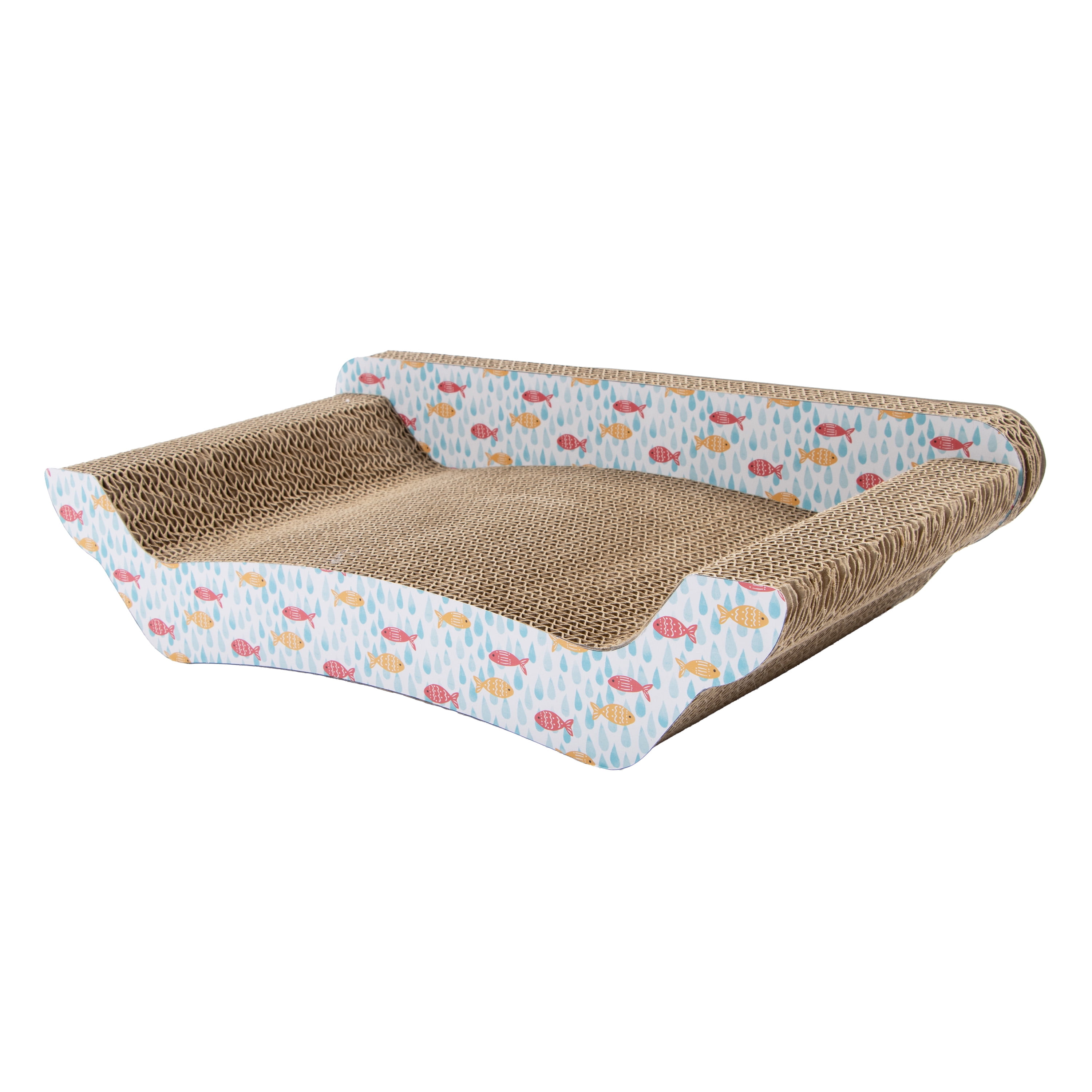 Kitty City Corrugated Cardboard Fish Print Sofa Lounger Cat Scratching Pad, Multicolored, One Size