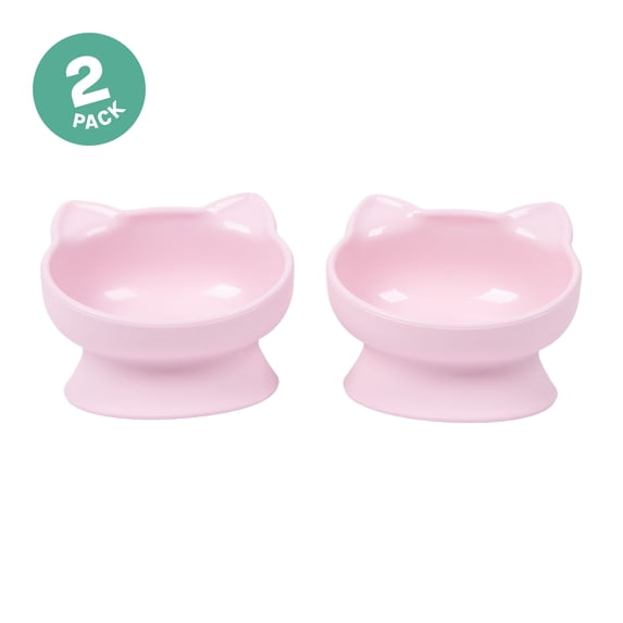 Kitty City Dishwasher Safe Plastic Elevated Cat Bowls, 2-Pack Set, Pink Cat Ears, One Size