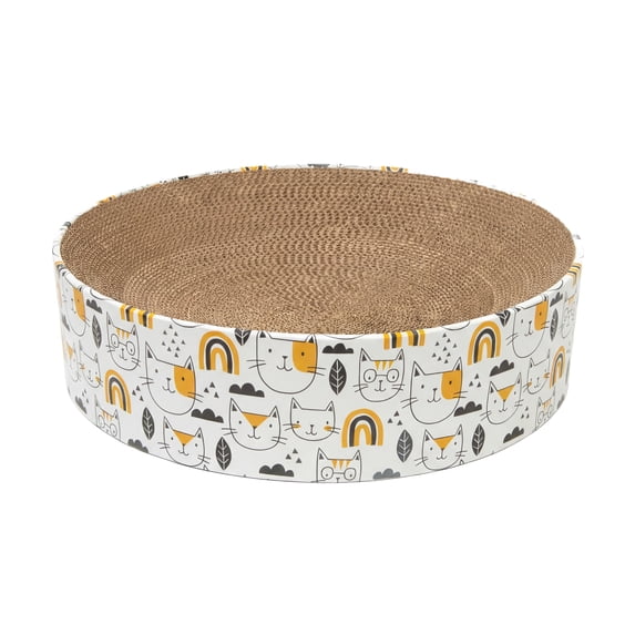 Kitty City Durable Cat Face Print Corrugated Cardboard Cat Scratching Pad Bed, Multicolor