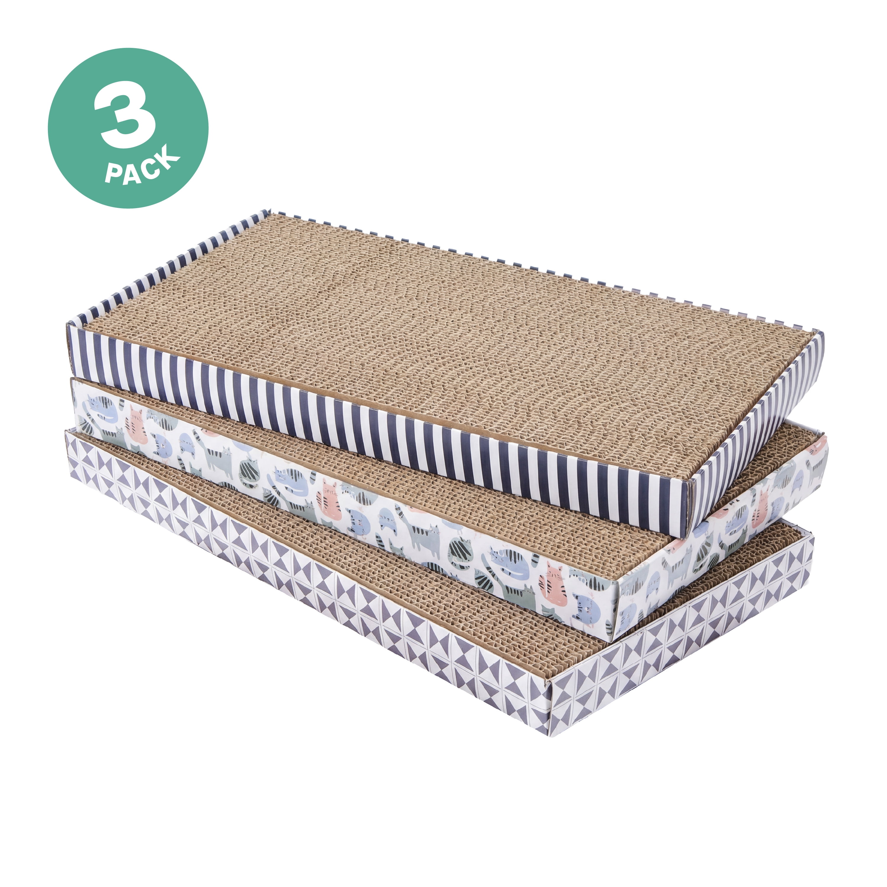 Kitty City Durable Mixed Spring Cat Print Corrugated Cat Scratching Pads, 3 pack