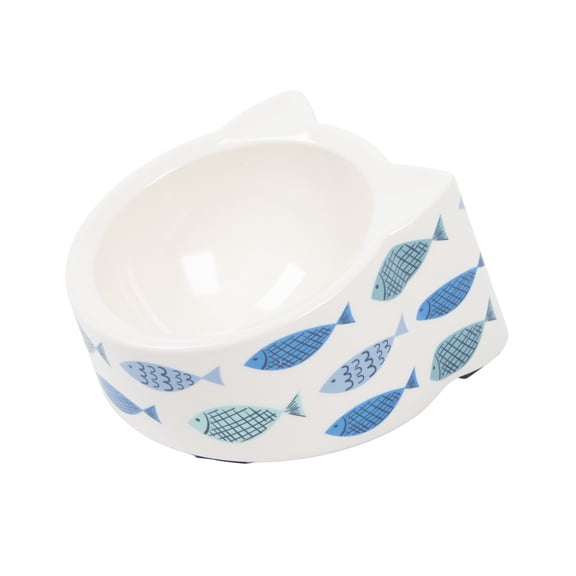 Kitty City Fish Print Dishwasher Safe Plastic Raised Cat Ears Bowl, Blue, One Size