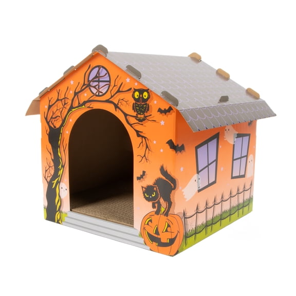 Kitty City Halloween Haunted Indoor Cat Scratcher House, Orange, One Size