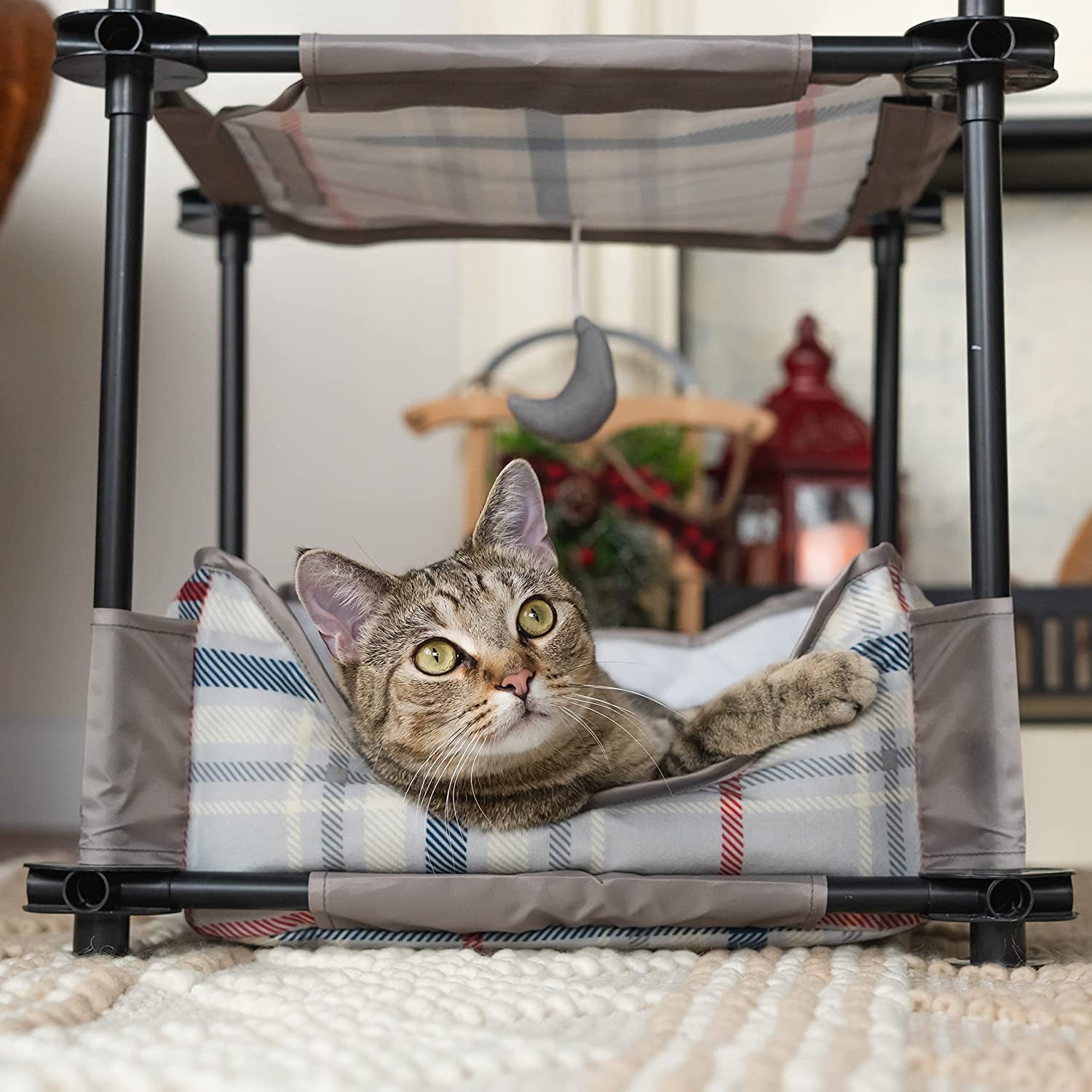 Kitty City Canopy Cat Sleeper Bed, Plaid, 17.75" x 17.75" x 17.25"