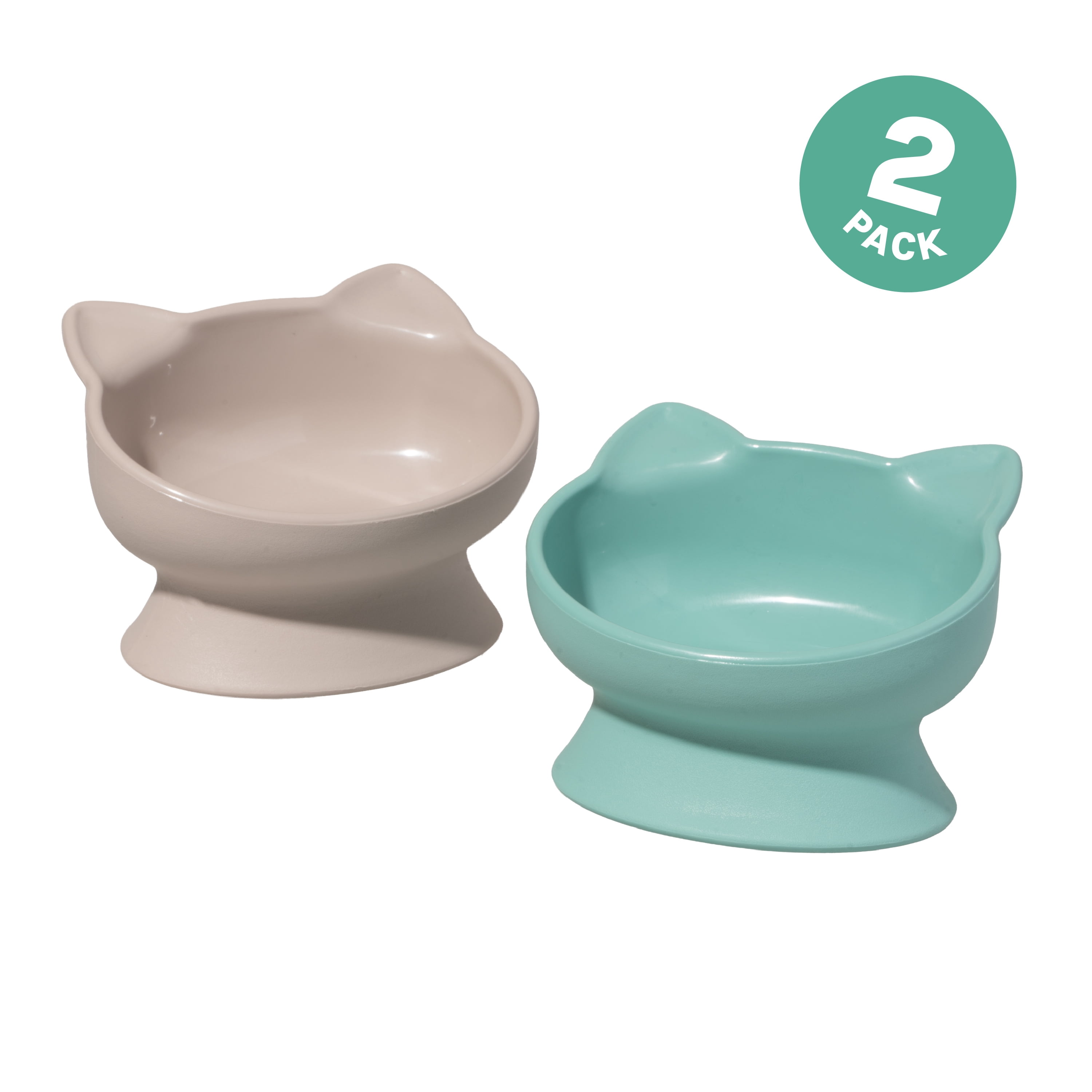 Kitty City Raised Cat Ear Bowls, Large, 2-Pack, Pastel Elevated Food and Water Bowls for Cats