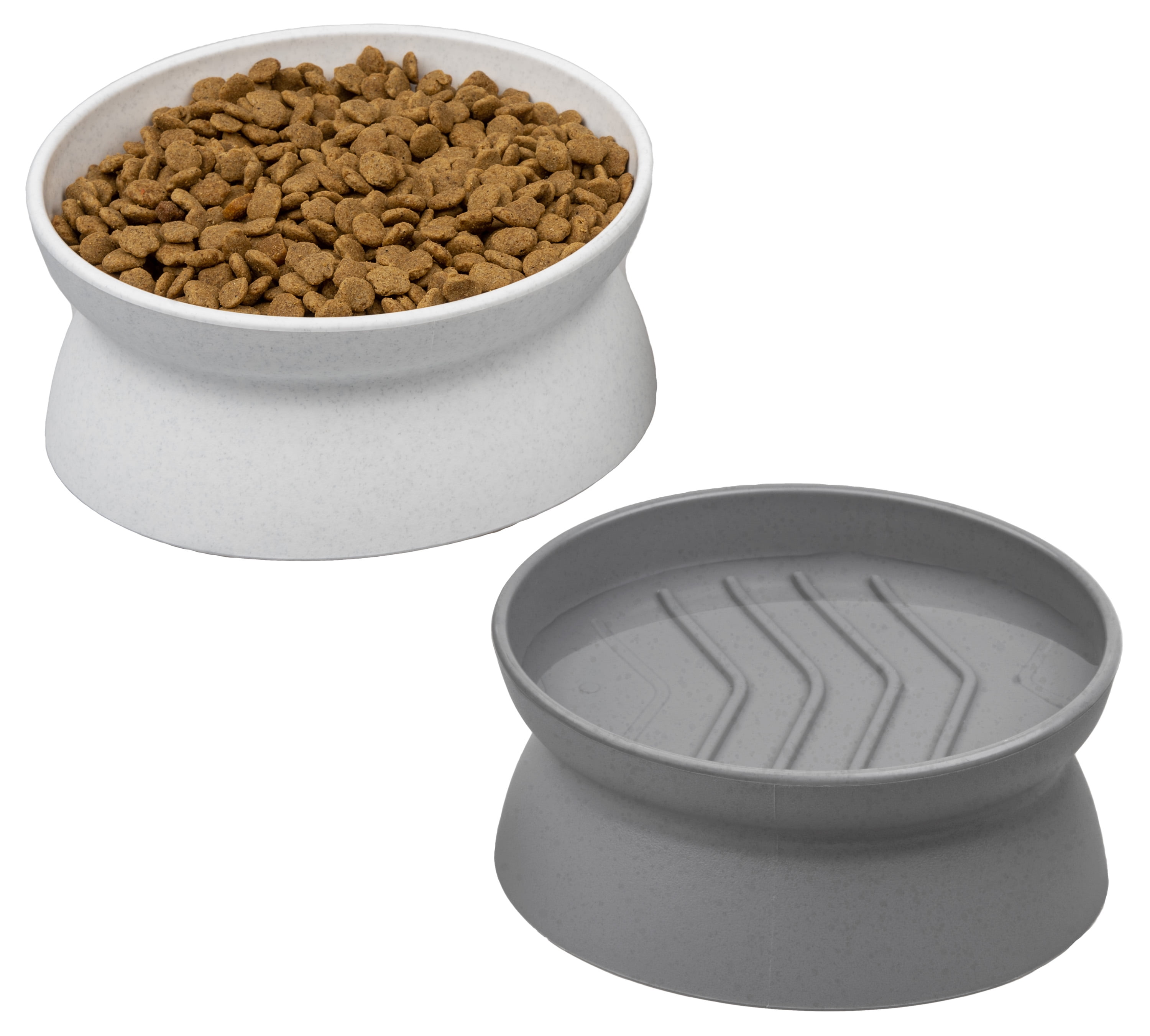 Kitty City Slow-Eater Plastic Raised Cat Bowls 2 Pack Set, Multicolored, Large
