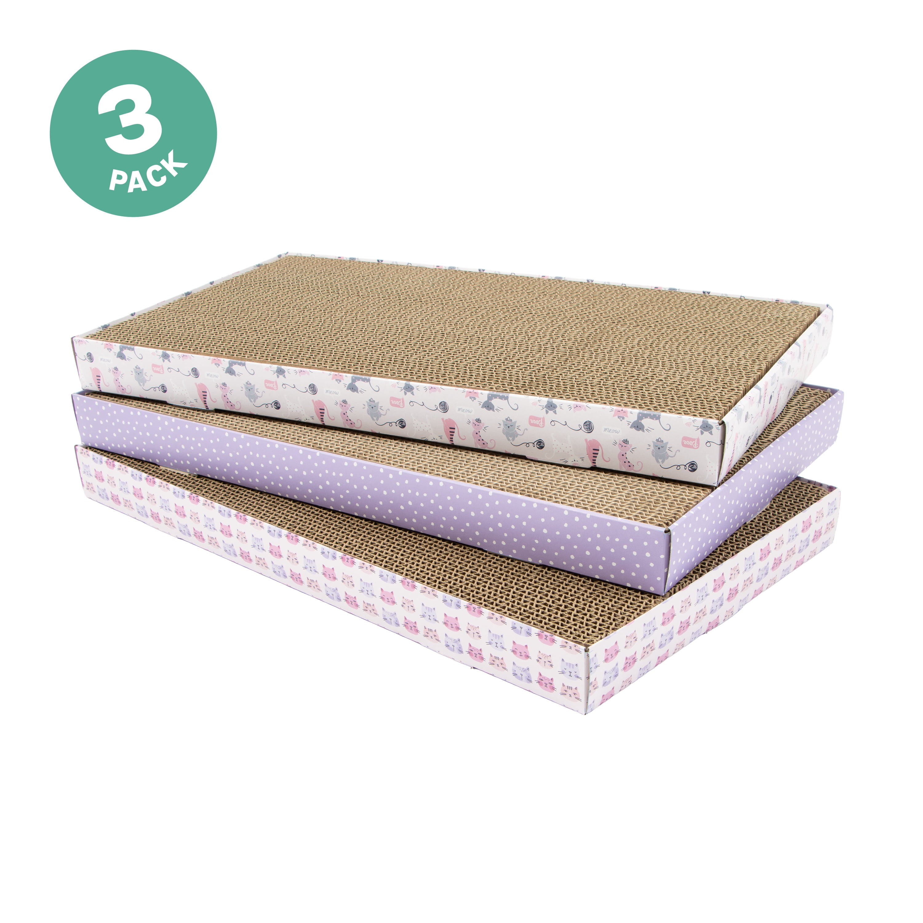 Kitty City XL Corrugated Cardboard Cat Scratching Pads, Assorted Prints, 3-Pack, Multicolored, One Size