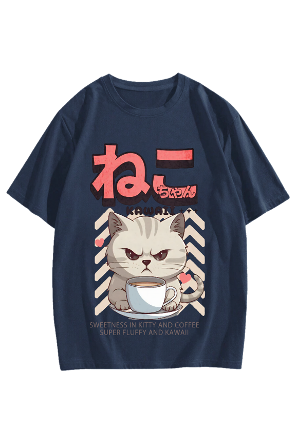 Kitty Coffee Cotton casual T-shirt