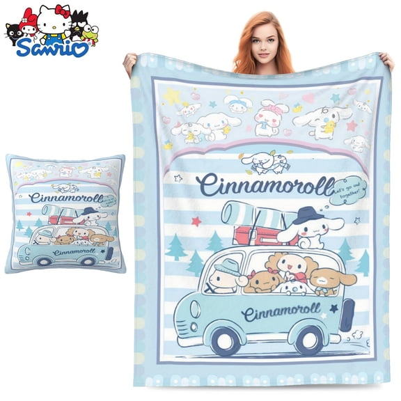 Kitty Comfort Blanket and Pillowcase Set - Retro Cartoon Design, Machine Washable, Suitable for All Seasons, Flannel Bed Blanket, Sofa Blanket, Office Blanket, and Travel