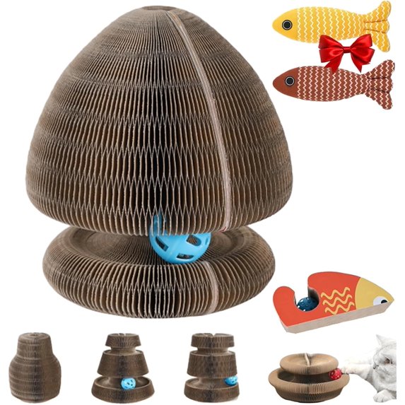 Kitty Curls Cat Scratcher, Marlenes Pet Shop - Marlenes Kitty Curl, Nteractive Scratch Pad, Indoor Foldable Recyclable Accordion Cardboard Kitten Toy with Ball, Magic Organ Cat Scratching Board (D)