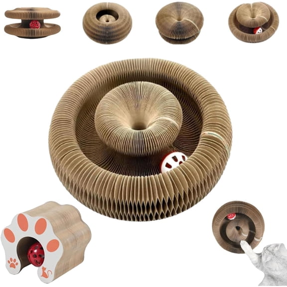 Kitty Curls Cat Toy,Cardboard Cat Scratcher,Magic Organ Cat Toy,Foldable Recyclable Cat Accordion Toy for Indoor Cat Playing,Interactive Scratch Pad with Toy Ball(1pc)