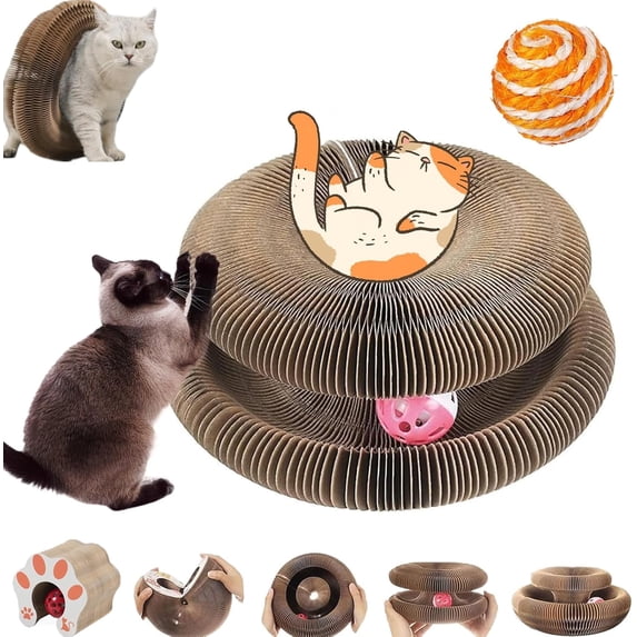 Kitty Curls Cat Toy, Cat Kurlz, Marlene Kitty Curls Cat Toy, Reversible Infinity Style Magic Organ Cat Scratching Board, Made from Recycled Corrugated Cardboard Durable & Long Lasting (1Pcs)