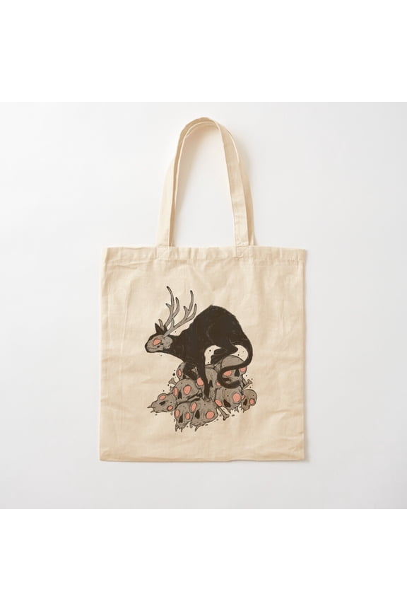 Kitty Demon Skull Canvas Tote Bags, Reusable Shopping Bag