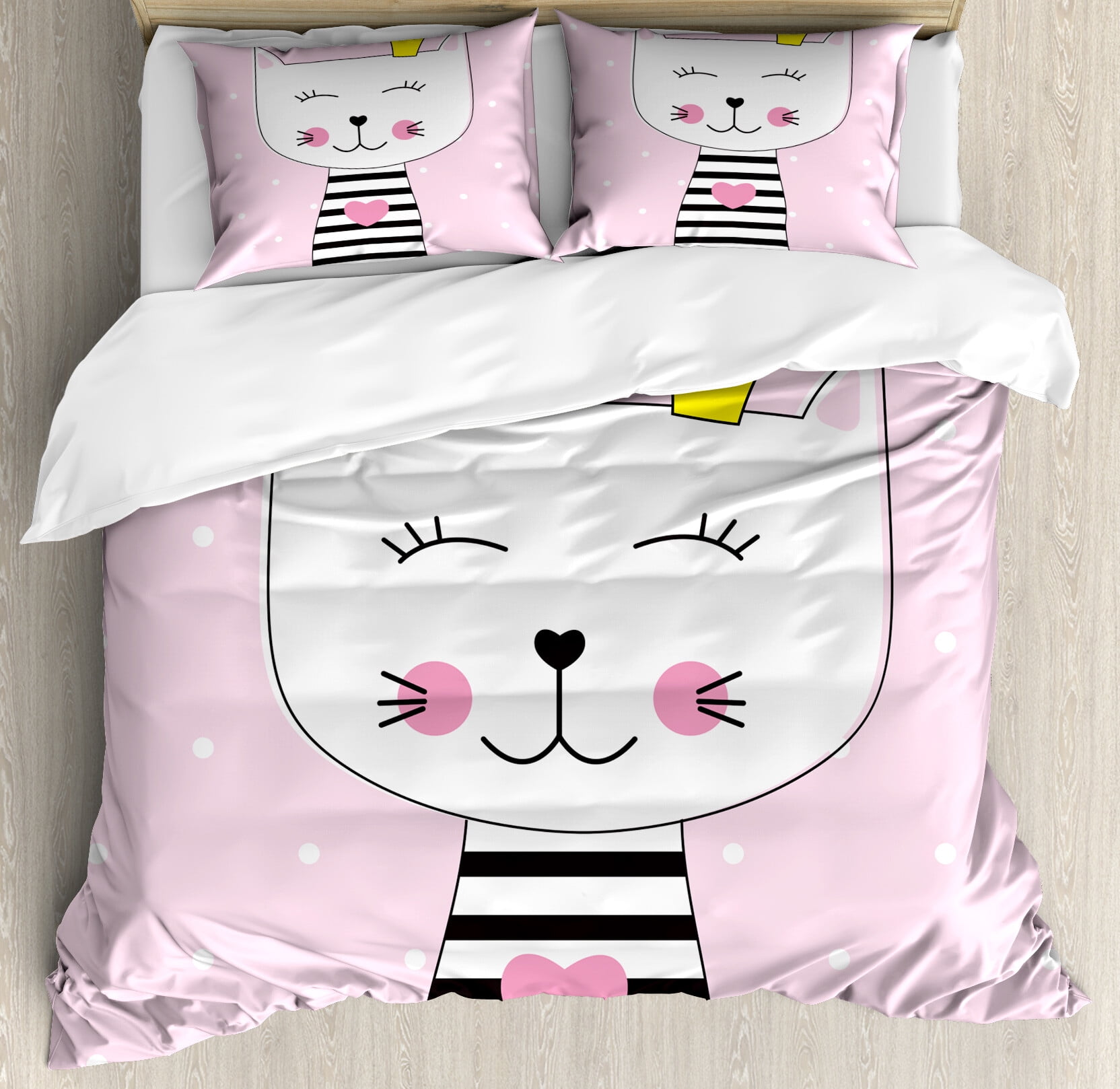 Floral Kitten Cat Pattern Print Duvet Cover Bedding Set