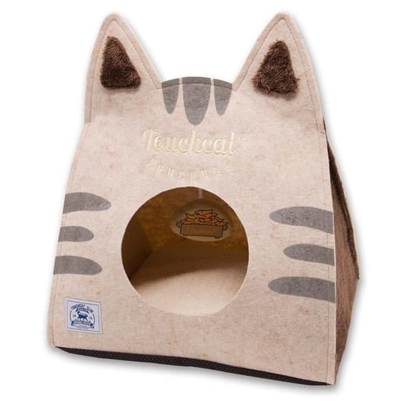 Kitty Ears Folding Cat Pet Bed House with Toy, Brown - One Size