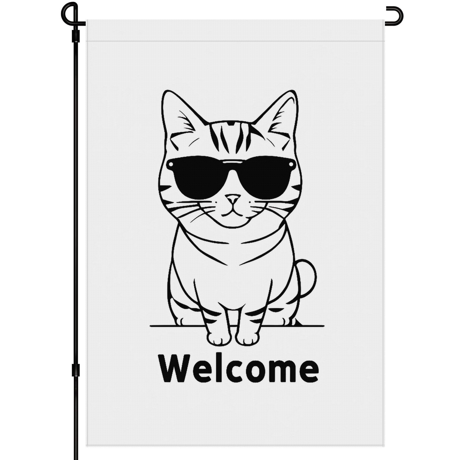 Kitty Garden Flag for Outdoor Cartoon Style Camper Decorations, Versatile Cool Cat Fluffy Cat Kitten Back Yard Decor for Patio Backyard Front Door House Porch Deco, 28x40inch