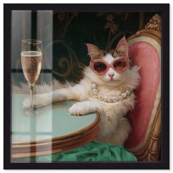 Kitty Glam Drink Shadowbox Print Cats Wall Art by Art Remedy, Black Frame, 12 x 12