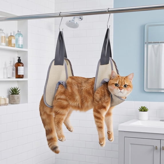 Kitty Grooming Sling Hanging Restraint Bag with Breathable Suspended Bed for Bathing and Nail Trimming