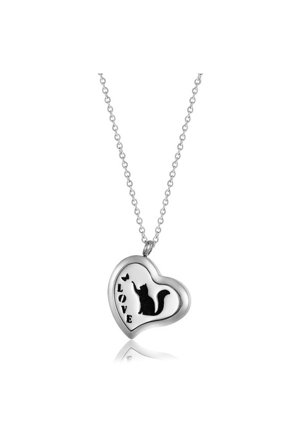Kitty Heart Essential Oil Necklace Aromatherapy Necklace Jewelry Oil Diffuser Necklace for Women with Gift Box