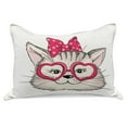 thumbnail image 1 of Kitty Knitted Quilt Pillowcover, Hipster Cat Wearing Heart Shaped Pink Glasses and Dotted Hair Bow, Standard King Size Pillow Cover for Bedroom, 30" x 20", Magenta Beige Black, by Ambesonne, 1 of 2