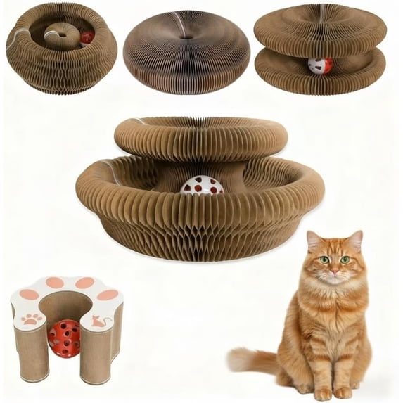 Kitty Kurl Magic Organ Cat Toy, Foldable & Reversible Infinity Style Cat Scratching Board Toy by Recycled Cardboard, Durable Interactive Cat Toys for Indoor Cats, 1PCS