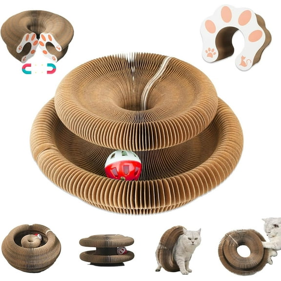 Cat Toy, Magic Organ Cat Interactive Scratcher Cardboard with Bell Ball, Foldable & Changeable Accordion Shape Exercise Anxiety Relief Toy for Indoor Cats