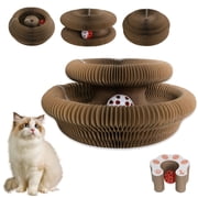 Kitty Kurlz Curls Cat Toy Foldable Interactive Cat Scratcher with Bell-Ball, Refillable Scratching Pad for Indoor Cats & Kittens