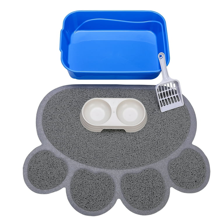 Indoor Kitty Litter Box Starter Kit Small Pan Mat Scoop and Bowl for Kitten Walmart