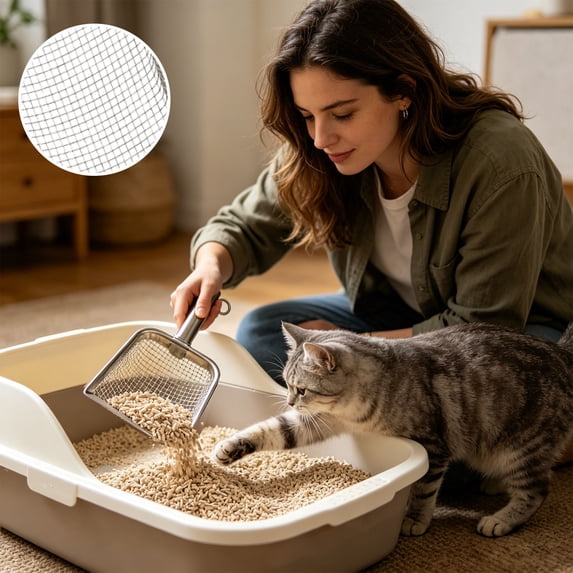 Kitty Litter Scoop, Stainless Steel Litter Shovel, Heavy Duty Metal Mesh Waste Collector with Deep Slot Non Stick Design