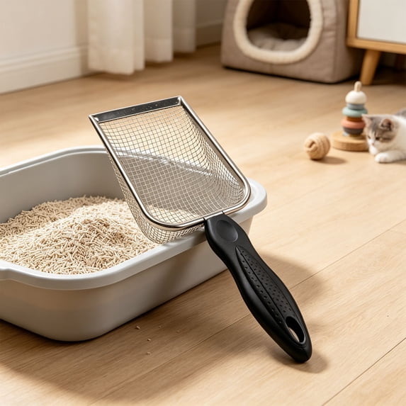 Kitty Litter Scoop, Stainless Steel Litter Shovel, Heavy Duty Metal Mesh Waste Collector with Deep Slot Non Stick Design