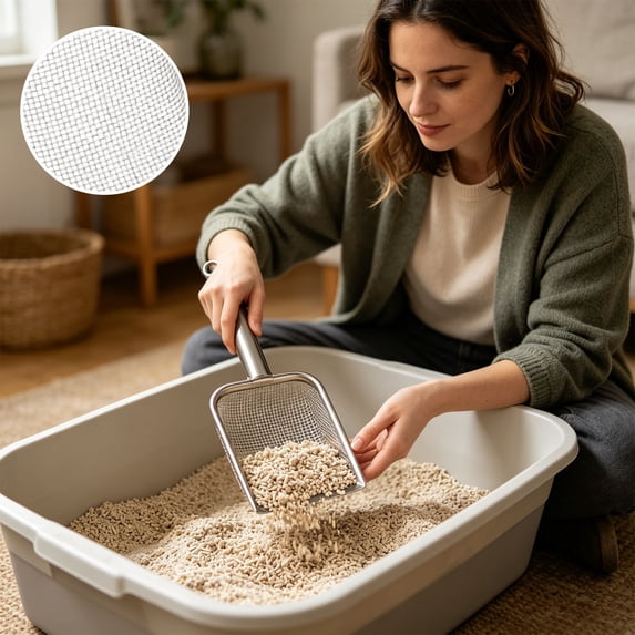 Kitty Litter Scoop, Stainless Steel Litter Shovel, Heavy Duty Metal Mesh Waste Collector with Deep Slot Non Stick Design