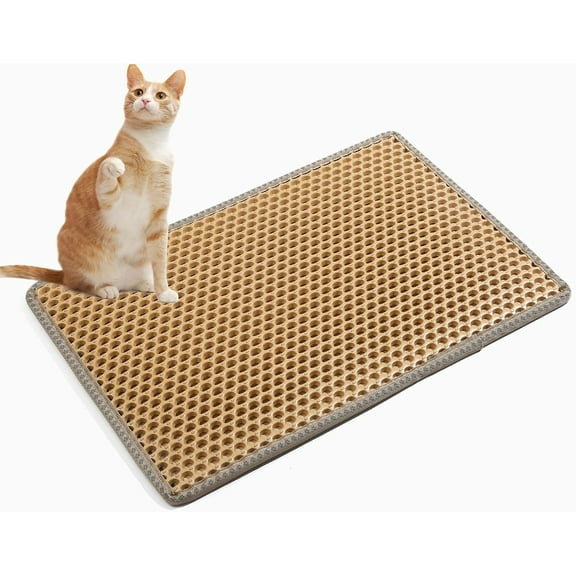 Kitty Litter Trapping Mat, Double Layer Mats with MiLi Shape Scratching Design, Cat Litter Mat, Urine Waterproof, Easy Clean, Scatter Control (21" x 14", Yellow)
