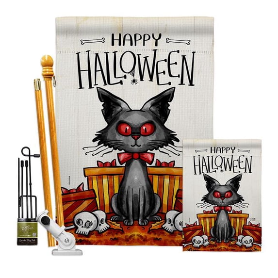 Kitty O Ween Falltime Halloween 28 x 40 in. Double-Sided Decorative Vertical House Flags Kit for Decoration Banner Garden Yard Gift