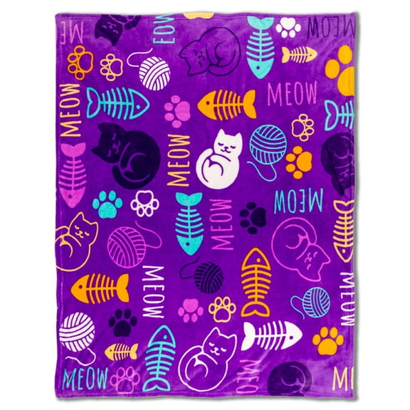 Kitty Paws Purple Soft Plush 50x60in Blanket