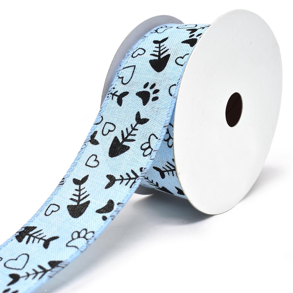 Kitty Paws and Fish Bones Wired Linen Ribbon, 1-1/2-Inch, 10-Yard, Blue ...