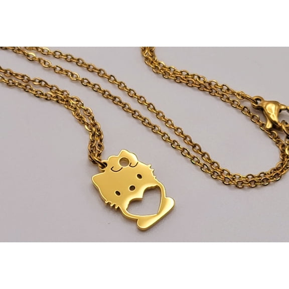 Kitty Pendant Necklace - Trendy Kitty necklace Gold tone