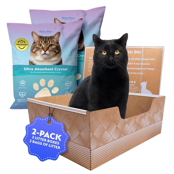 Kitty Poo Club Health Indicating Cat Litter 2-Bag Non-Clumping Lightweight with Disposable 2-Pack Cat Litter Box | Non Clumping, Super Absorbent Odor Control Perfect for Daily Use