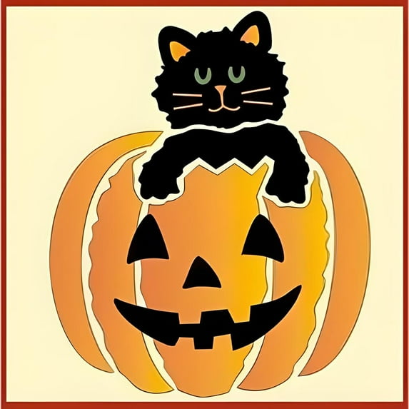 Kitty in a Pumpkin Stencil - Dog Cat Halloween Silhouette Dog Cat Animal Lover DIY Template Reusable Laser Cut Mylar Template for Painting Home Decor DIY Crafts - The Artful Stencil