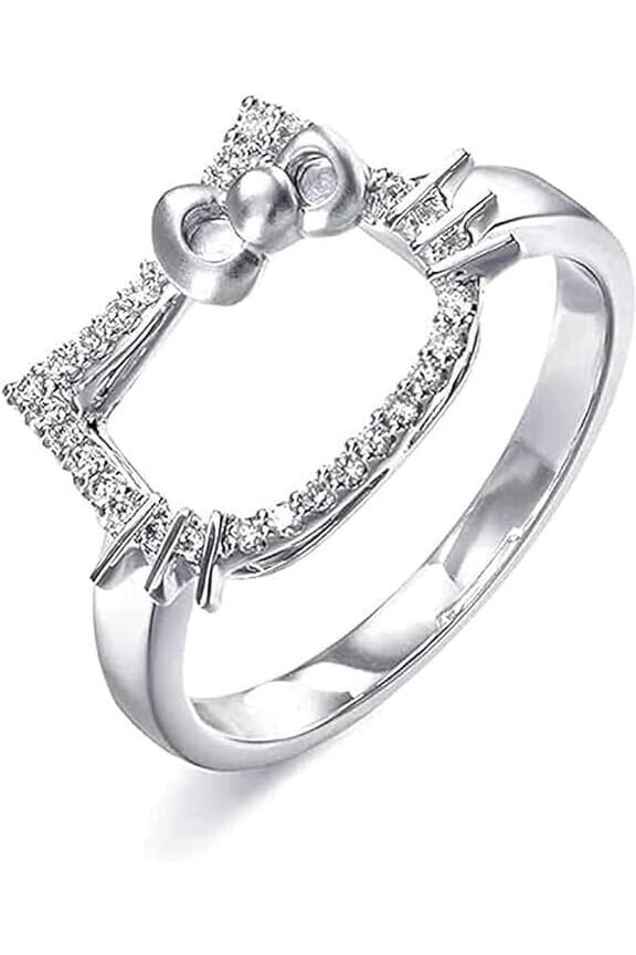 Kitty Shape Diamond Ring For Her 1.6 Ct Simulated Diamond 14K White Gold Over
