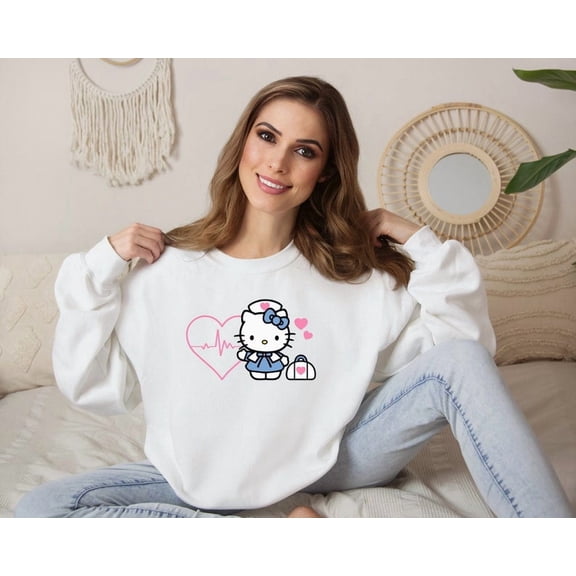 Kitty Shirt Sweatshirt & Hoodie, Nurse Kitty Shirt, Hello Cat Shirt, Kawaii Shirt, Kitty Group Shirt, Hello Cat Nurse Shirt, Doctor Kitty