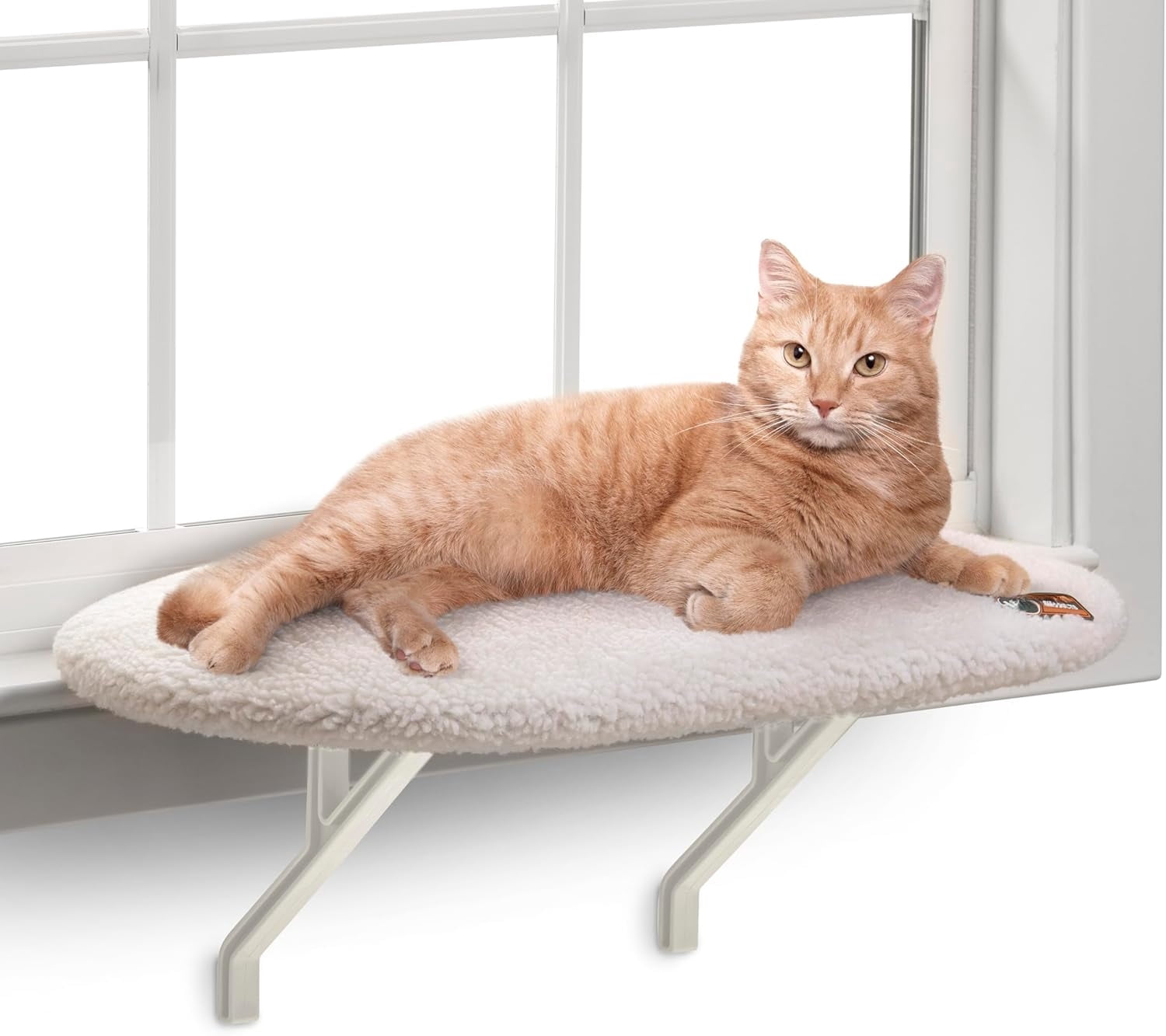 Kitty Sill Heated Cat Window Perch for Large Cats, Orthopedic Window Hammock Bed Holds 40LBS, Washable Cover, Kitty Windowsill Bed Seat for Indoors - Cream Fleece, Heated