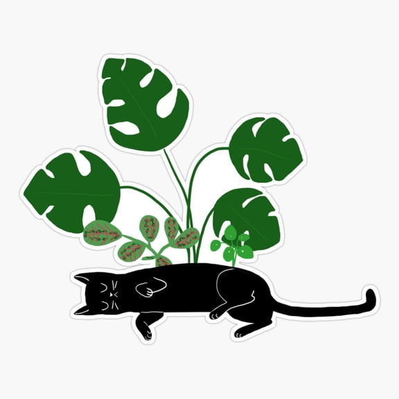 Kitty Sleeping With Houseplants Sticker