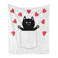 thumbnail image 1 of Kitty Soft Flannel Fleece Blanket, Valentine's Day Themed Graphic of a Funny Kitten in a Pocket Print, Cozy Plush for Indoor and Outdoor Use, 60" x 80", Charcoal Grey Coral and White, by Ambesonne, 1 of 5